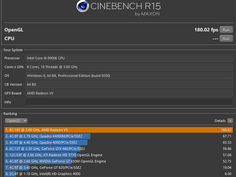AMD Radeon VII GPU benchmark - Cinebench R15